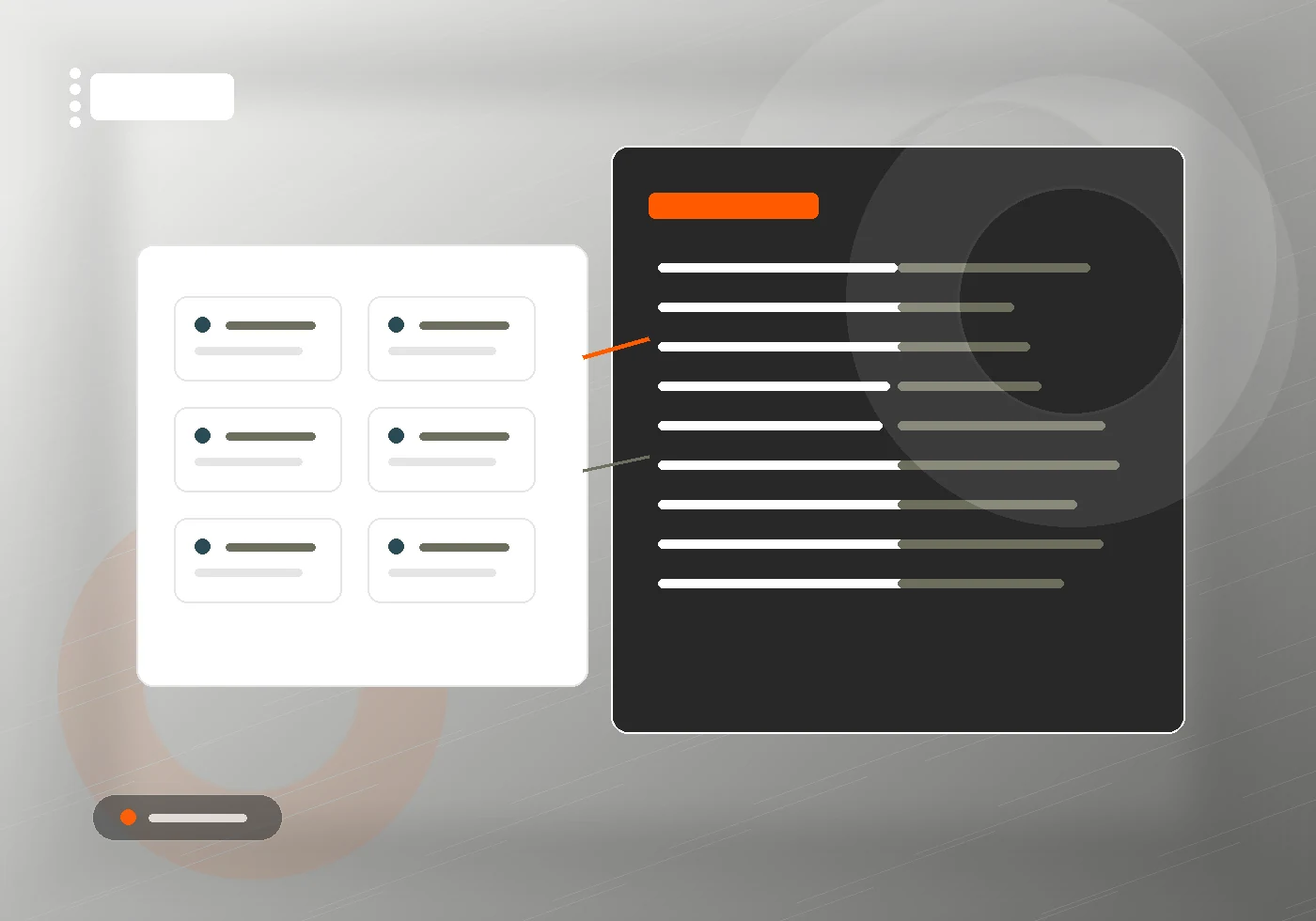Abstracte software architectuur met dashboard modules. Abstract software architecture with connected modules and a clean dashboard.